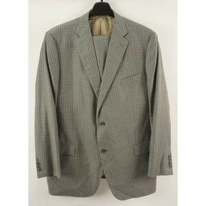 J Hilburn Bespoke 2 Piece Suit‎ 49L Jacket 42 x 30 Pant Gray Check Wool Jersey